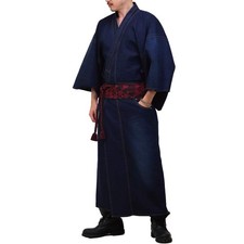 SWINGPLUS Men's Japanese-Made Denim Kimono, Single-Layer Kimono, Solid Color, Di