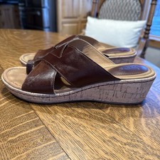 B.O.C. Summer Cross Band Women's Wedge Sandals 10M Faux-leather Cork Wrap Heel