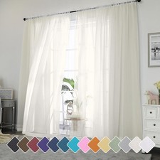 Ivory Sheer Curtains 96 Inch Length 2 Panels Set, Elegant Light Filtering Voile