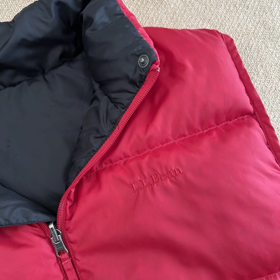 Ll Bean Goose Down Puffer Reversible Red Black Vest Large - Image 2 of 4