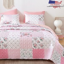 Queen Floral Quilt Set Comforter W/ 2 Pillowcases All Season Durable Soft New