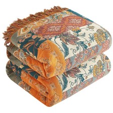 Boho Throw Blanket for Bed 60 x80 , 100 Cotton Woven Blanket for Co