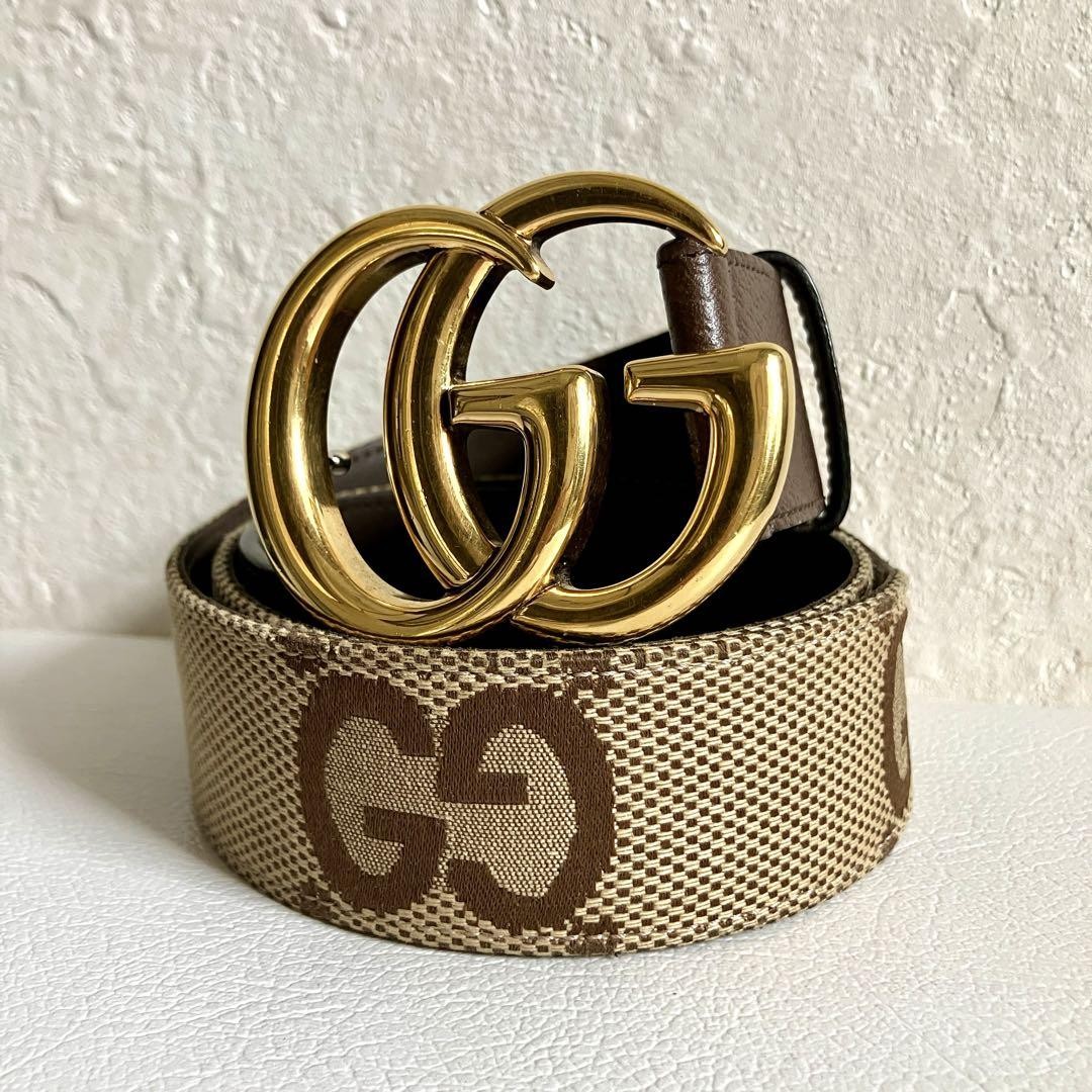 GUCCI Jumbo GG Canvas Belt with Leather Trim 90.36 400593