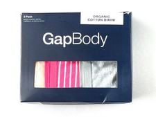 GAP Women's 3-Pk Bikini Underwear Bright Pink Stripe, Beige, Gray Size S