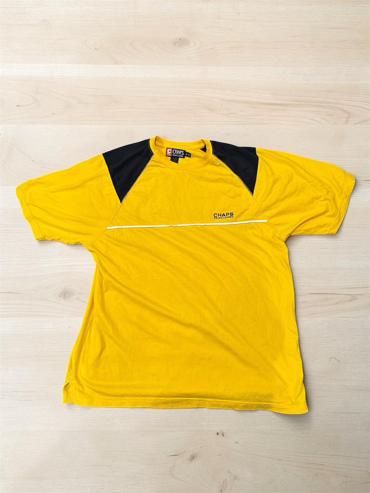 Vintage Chaps Ralph Lauren Yellow and Navy Colorblock T-shirt Size XL 90s Retro