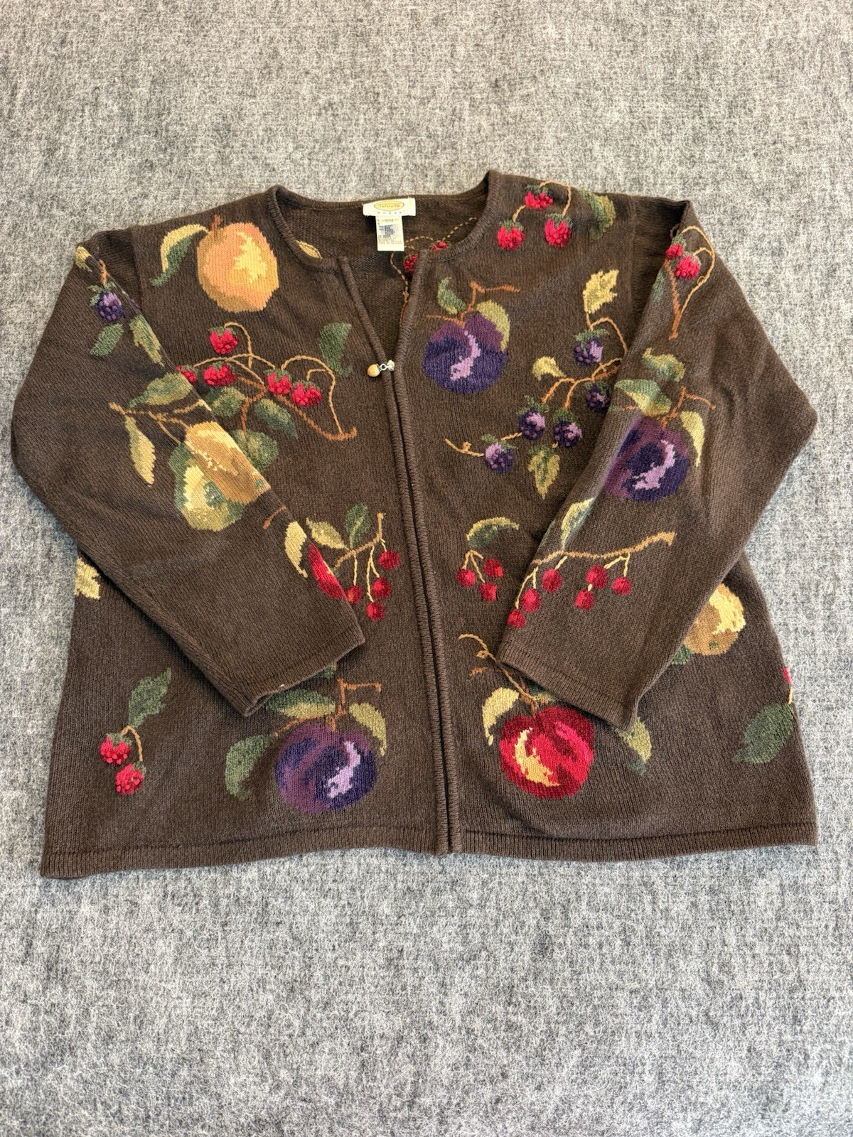 Talbots, Vintage 90s Talbots Woman Plus 1X Fruit Embroidered Cardigan Ramie Cotton Silk