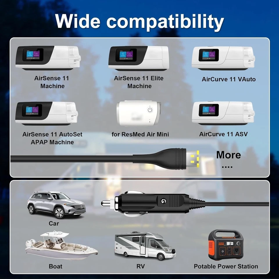 Cable de alimentación para Resmed Airsense 11, cargador de coche 12V-24V, adaptador de alimentación compatible Foto 2 de 4