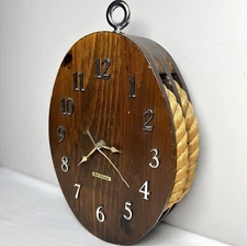 RARE* VINTAGE NAUTICAL SETH THOMAS DECORATIVE ROPE WOOD BLOCK WALL CLOCK 2325