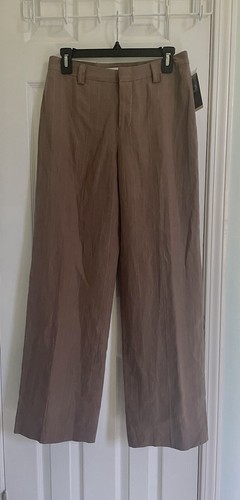 NWT Women Linen Pants Slacks Size 4 Mocha Brown Straight Leg Lined Thin Stripes - Picture 3 of 8