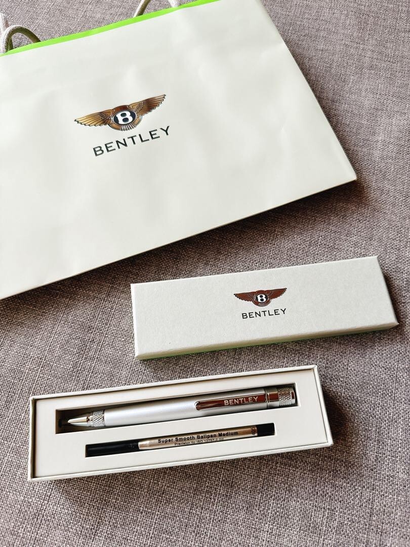 BENTLEY Novelty White Silver Metal Twisted Ballpoint Pen wz
