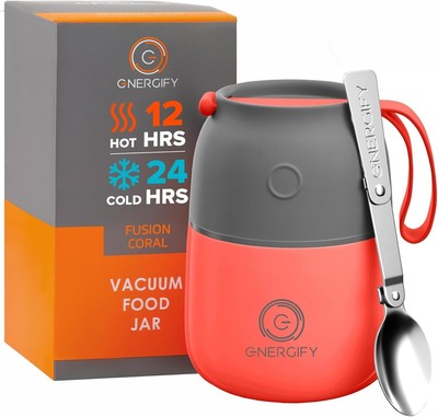 ENERGIFY Vacuum Insulated Food Jar Wide Mouth 12 Oz Soup 12oz Fusion Coral 