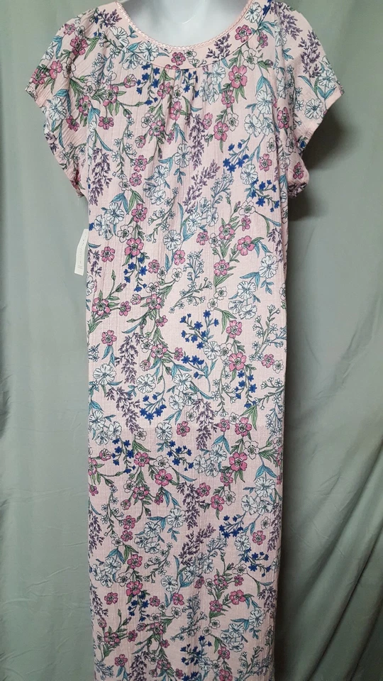 Camisón Charter Club Rosa Floral Manga Larga XS 36" BUSTO $48 Venta al por menor Foto 4 de 4