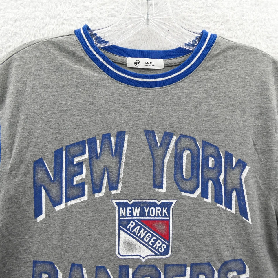 Nueva Camisa Top Corta New York Rangers Mujer Pequeña '47 Marca NHL Gris Hockey sobre Hielo Foto 3 de 4