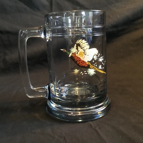 Vintage Princess House Pheasant Colonial Beer Mug Heavy Glass Stein 1970s