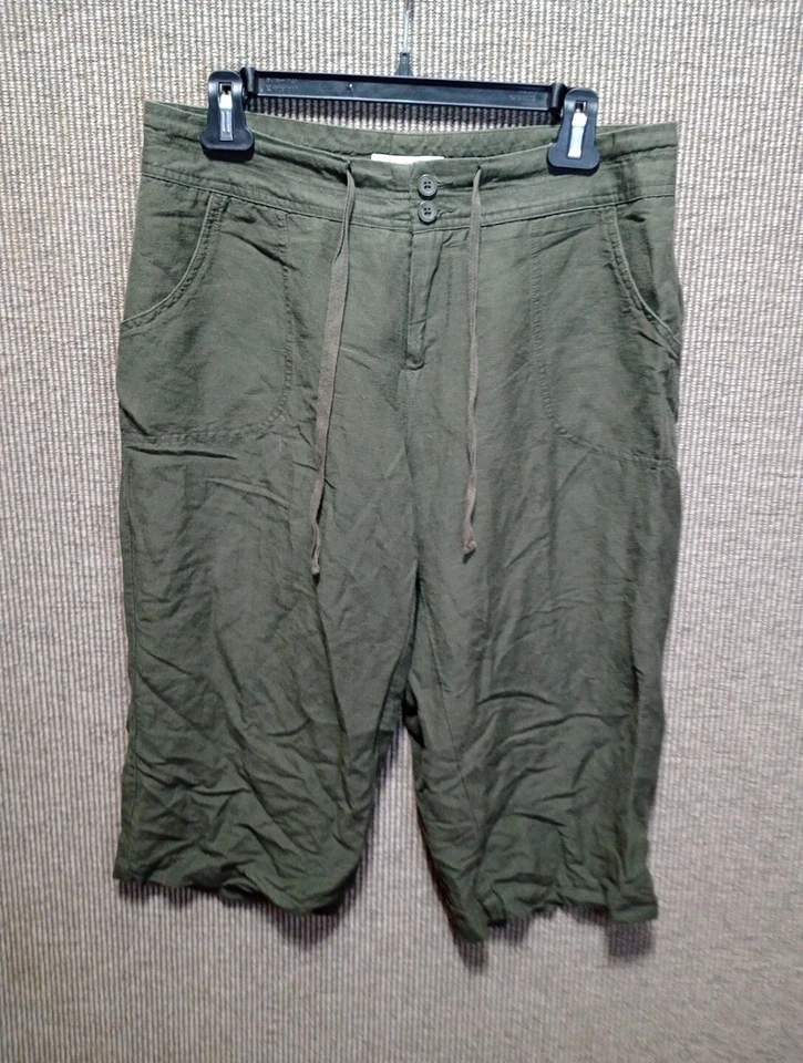 Bermudas Coldwater Creek para mujer mezcla de lino talla 8 verde pequeño ajuste natural Foto 3 de 4