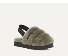 Ugg Super Fluff Slippers Size US 8 Burnt Olive Color sheepskin upper