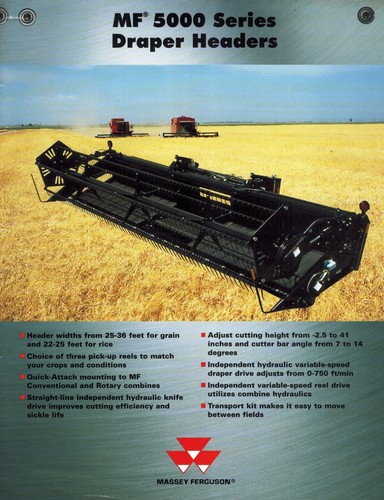 Massey Ferguson 5000 Series Combine Draper Header Sales Spec Brochure New Ebay Massey Ferguson 5000 Series Combine Draper Header Sales Spec Brochure New Ebay