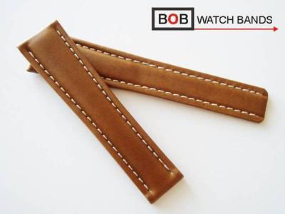 BOB ECHTLEDERBAND kompatibel mit Breitling Faltschließe CARAMEL Kalbleder 22-18