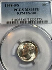 1948-S/S FS-501 RPM PCGS MS65FB Roosevelt Dime - 100% Blazing White. Rare!!