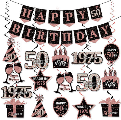50Th Birthday Decorations for Women, Pink Black 1975 Birthday Party Decorations