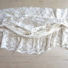 Sheer Floral Lace Curtain Valance Off White Gathered Ruffle12" x 44" Vintage