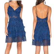 bardot sapphire lace midi dress