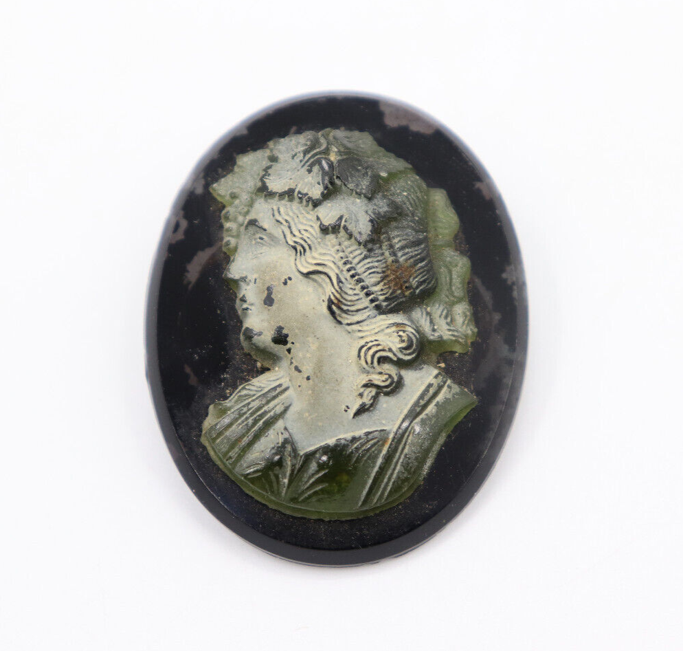 Antique Black Oval Cameo Brooch - Victorian Mourning Jewelry - 1800s 1900s Pin