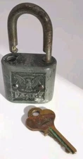 EAGLE LOCK CO PADLOCK WITH BRASS EAGLE KEY 2.5" Terryville, Conn 1930s Antique 