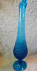 Vintage 14.5" Fenton Tall Art Glass Hobnail Swung Vase Colonial Blue MCM