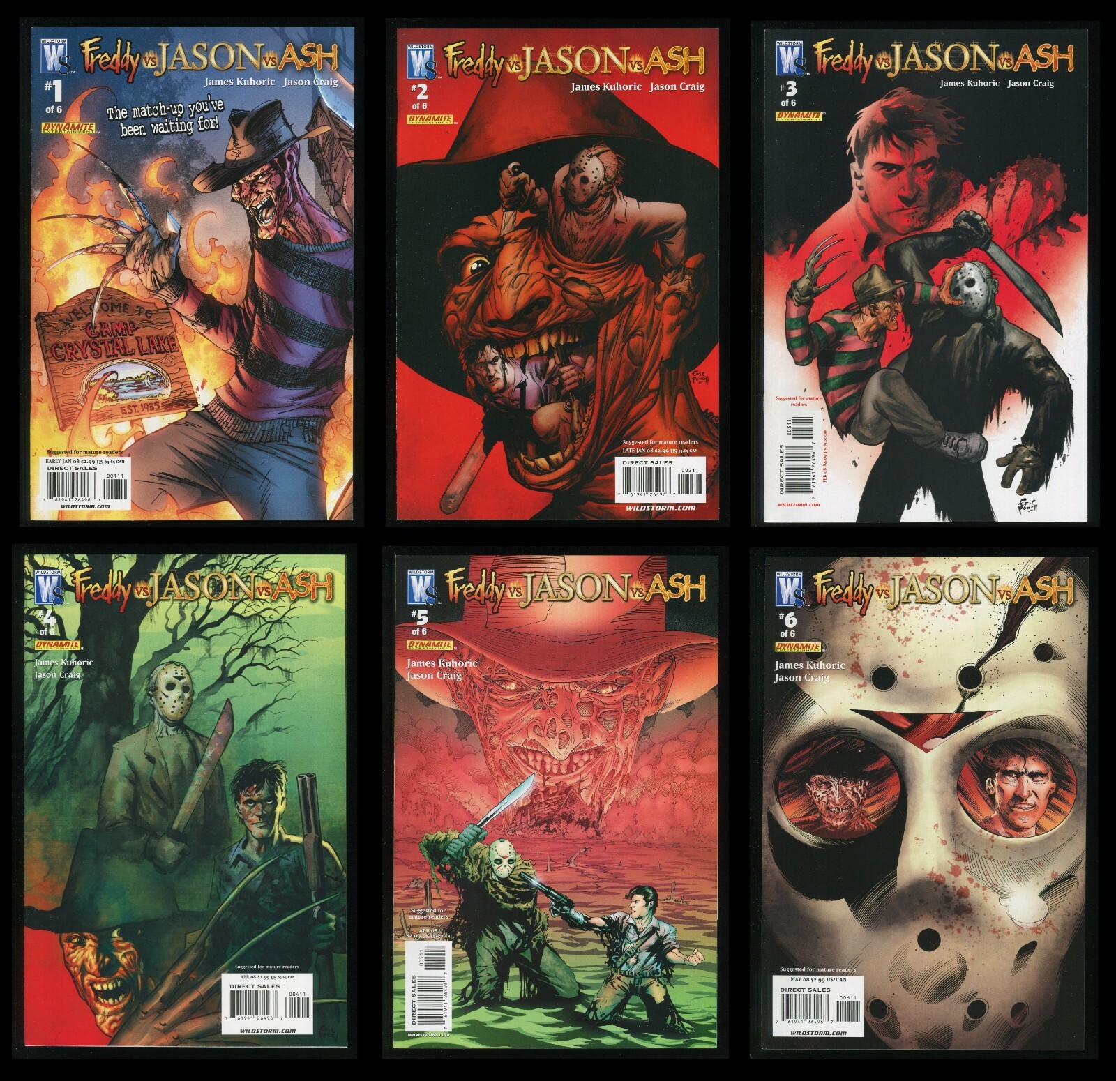 Freddy vs Jason vs Ash Comic Set 1-2-3-4-5-6 Horror Movie Necronomicon Evil  Dead
