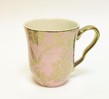 NEW 222 FIFTH PINK+GOLD TRIM FLORAL WITH BIRD COFFEE MUG,TEA CUP (12 OZ.)