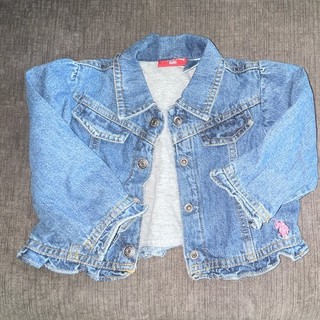 U.S. Polo Assn. Baby Denim Jacket Ruffle Hem Stretch Jean Jacket Size 6 9months
