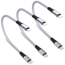 Apple MFi Certified Short USB-C to Lightning Cable, 3Pack 8 Inch Nylon Brai...