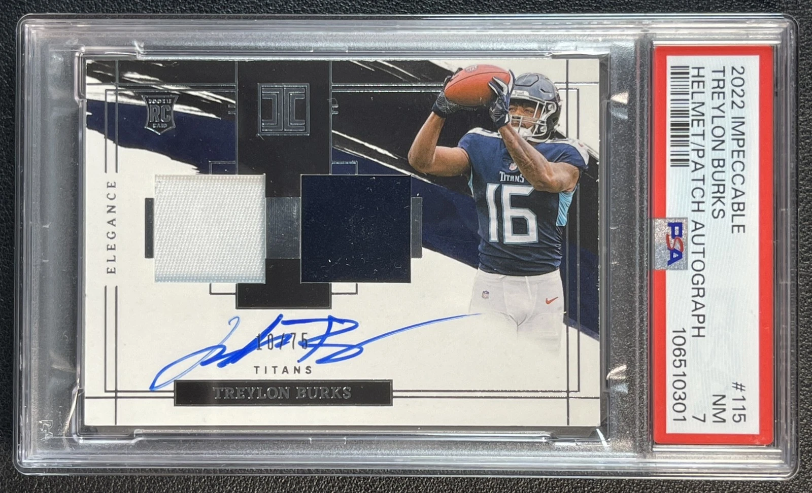 Treylon Burks Panini Impeccable #115 Helmet/Patch Autograph