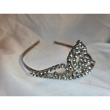 Vintage Silver Rhinestone Tiara Headband Clear Crystal Crown Bridal Prom Costume