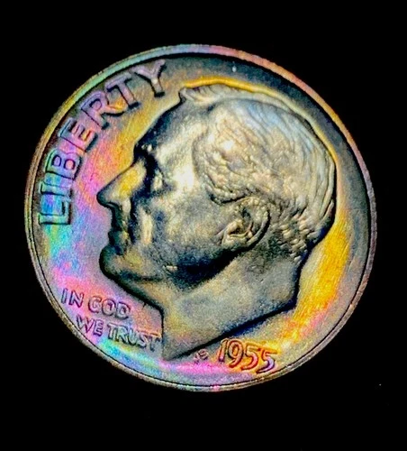 COLLECTIBLE TONED - 1955 - S - Roosevelt Dime - Mint Set Toning - UNCIRCULATED