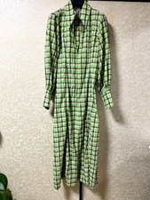 GANNI Check Long Sleeve Shirt Collar Dress