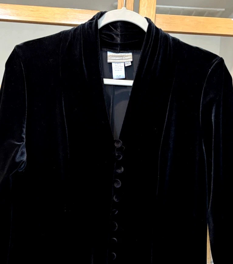 Vtg Coldwater Creek Black Velvet Maxi Dress Size PXL Stretch Whimsigoth - Image 4 of 4