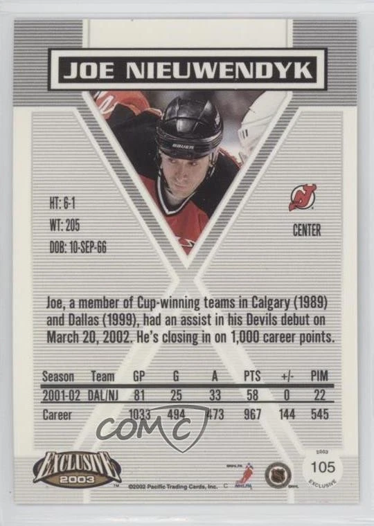 2002-03 Pacific Exclusive Gold Joe Nieuwendyk #105 HOF - Image 2 of 2