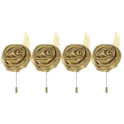4 PCS Groom Boutonnieres Rose Pins Gold Wedding Ceremony Prom 4.7x2 Inch