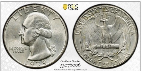 1939 25C Washington Quarter PCGS-MS66