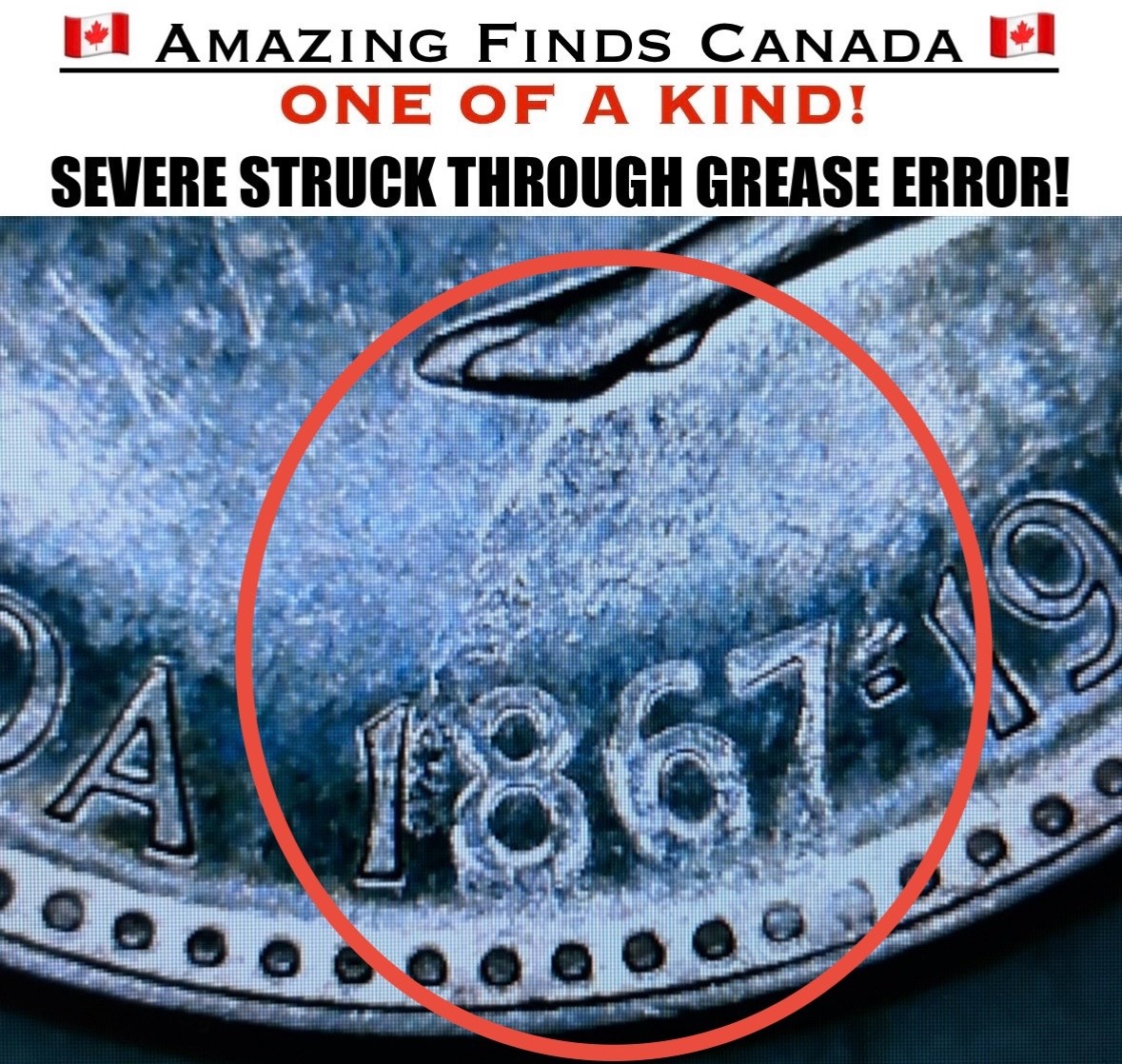 ERROR 1967 Canada 5 Cent Nickel - EXTREMELY SEVERE STRUCK THROUGH