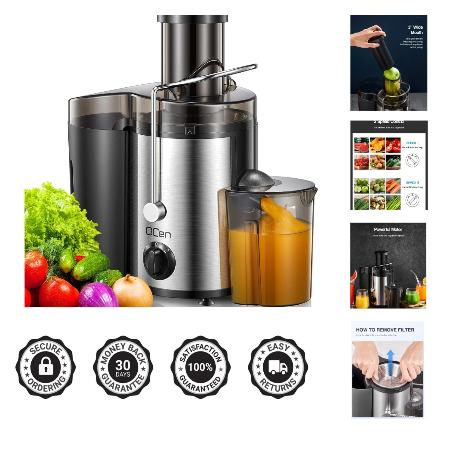 500W BPA-Free Centrifugal Juicer with Wide Mouth & Dual Speed - Easy Clean!