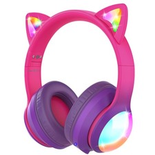 Kids Bluetooth 5.2 Headphones with LED Cat Ears 85/94dB Safe Volume Limit Fol...