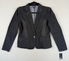 International Concepts INC Puff Sleeve Denim  Black Jean Jacket Blazer Large