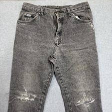 Vtg 90s Lee Jeans Mens 33x32 Straight Leg Black Denim Faded Workwear Made in USA