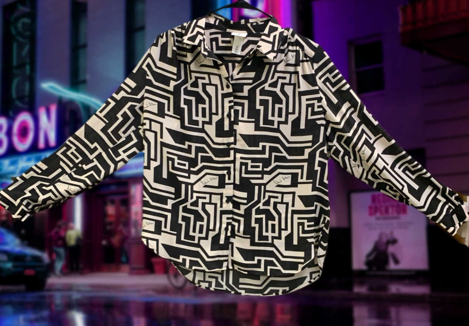 Preowned H&M Richard Allen Geometric Blouse Size 6 Womens