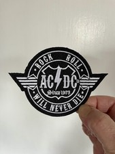 AC/DC Iron On Patch Rock And Roll Will Never Die White Black Embroidered Rock
