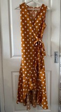 Ladies Mustard Polka Dot Wrap Dress Medium