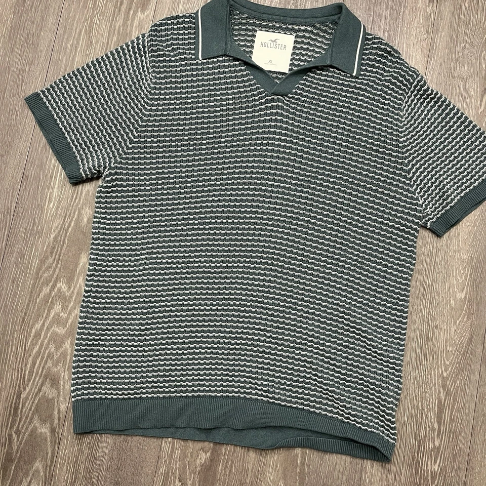 Camisa Polo Hollister Para Hombre Extra Grande Verde Blanco Crochet Tejido Preppy Adulto Foto 2 de 4